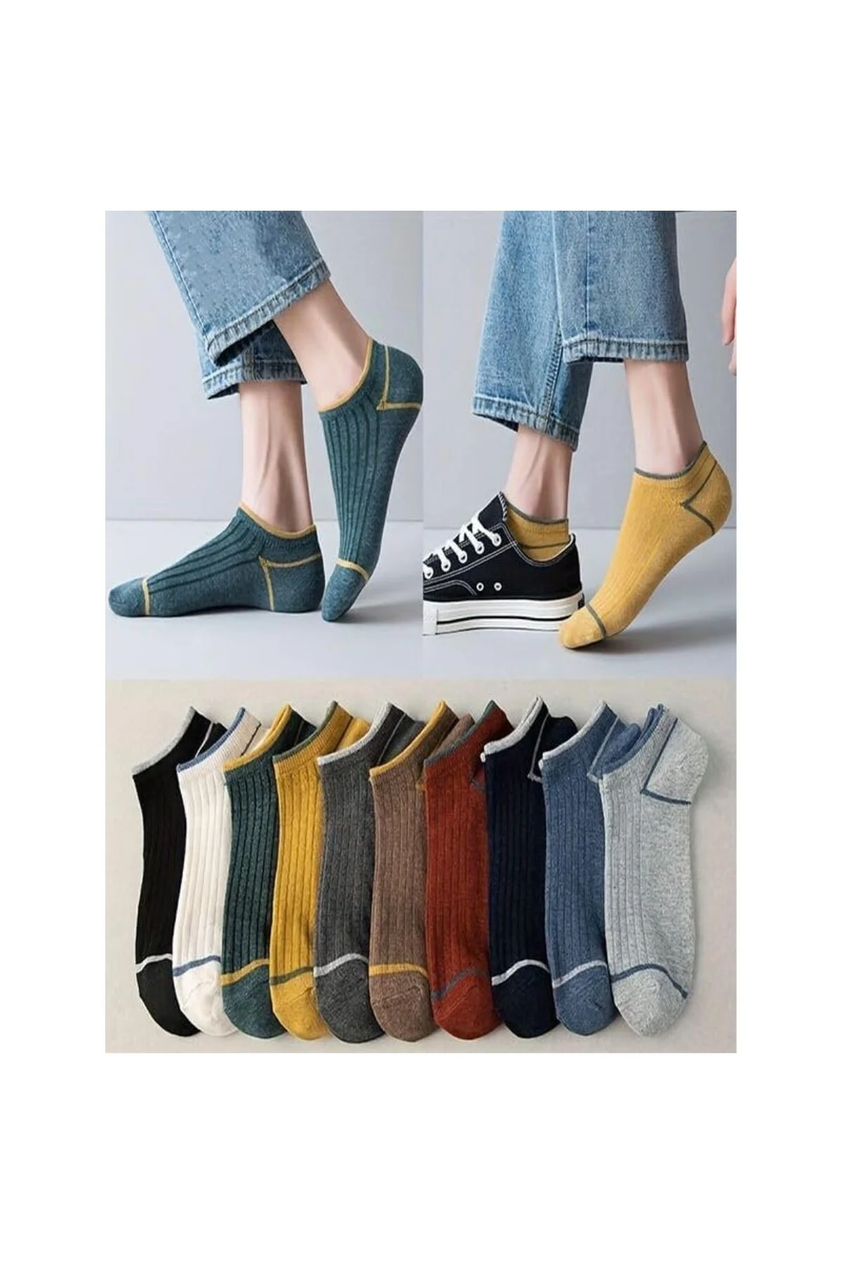 10'lu Erkek Çemberli Renkli Patik Ekonomik Paket Kısa Spor Sneakers Çorap
