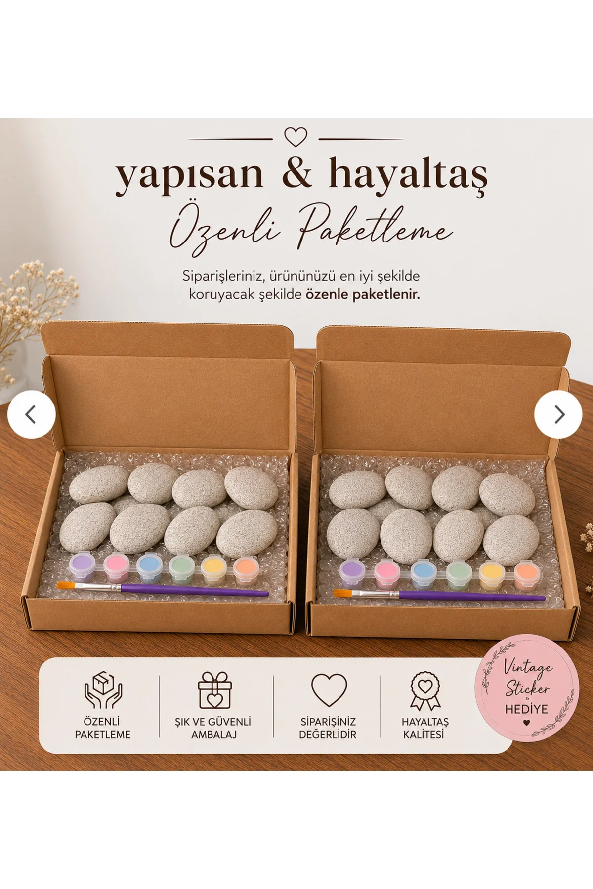 10’lu Hobi Boyama Taşı Seti + 6 Renk Boya + 1 Fırça | DIY Hobi Et