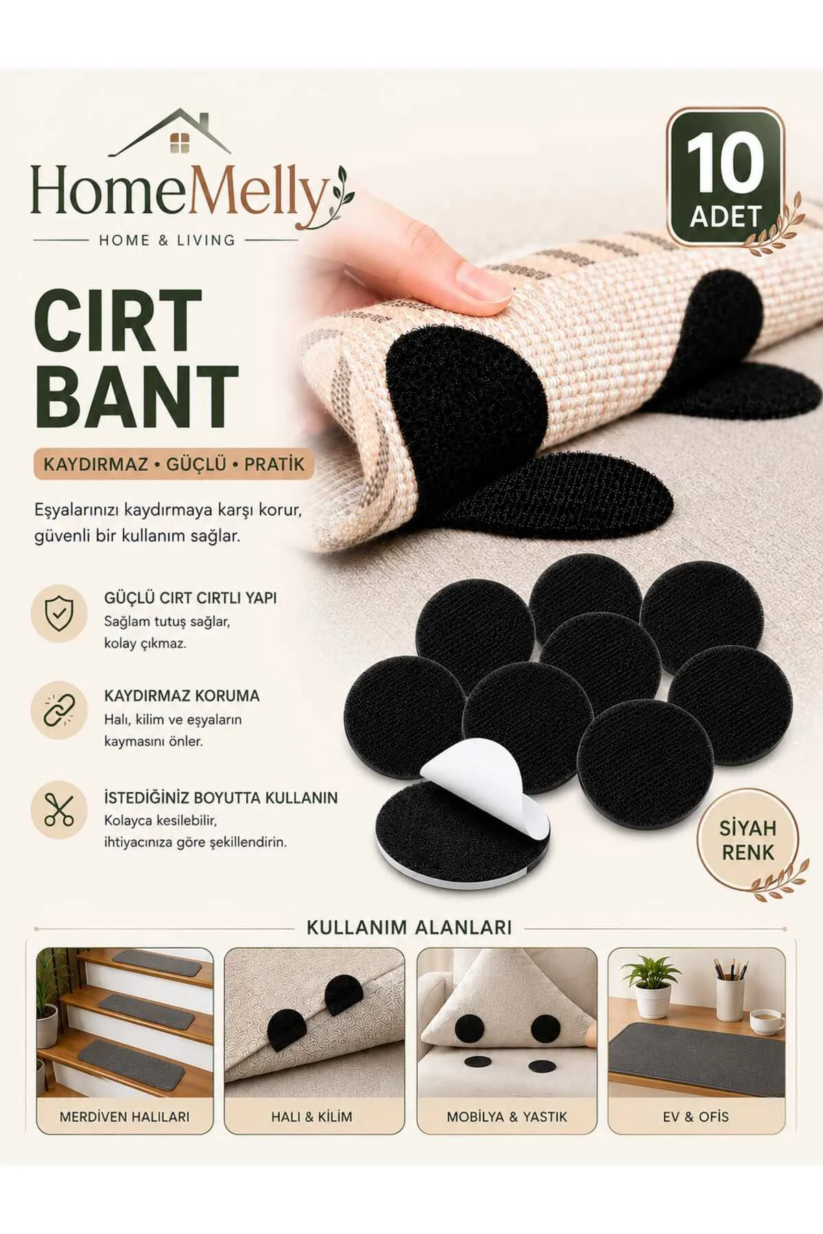 10’lu Kaydırmaz Taban Seti – Halı, Kilim, Paspas, Örtü Ve Minder Sabitleyici