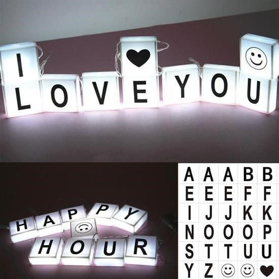 10lu Lightbox Işıklı Harf Mesaj Panosu Dekoratif  Harf Işık Zinci