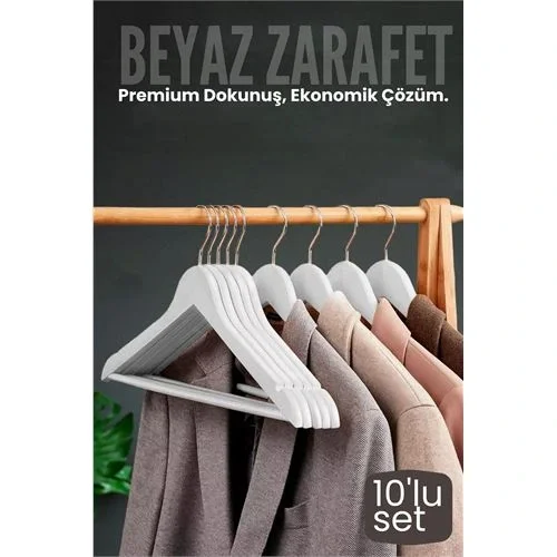 10'lu Lüks Beyaz Elbise Ceket Askısı - Ergonomik &amp; Kaymaz Pla