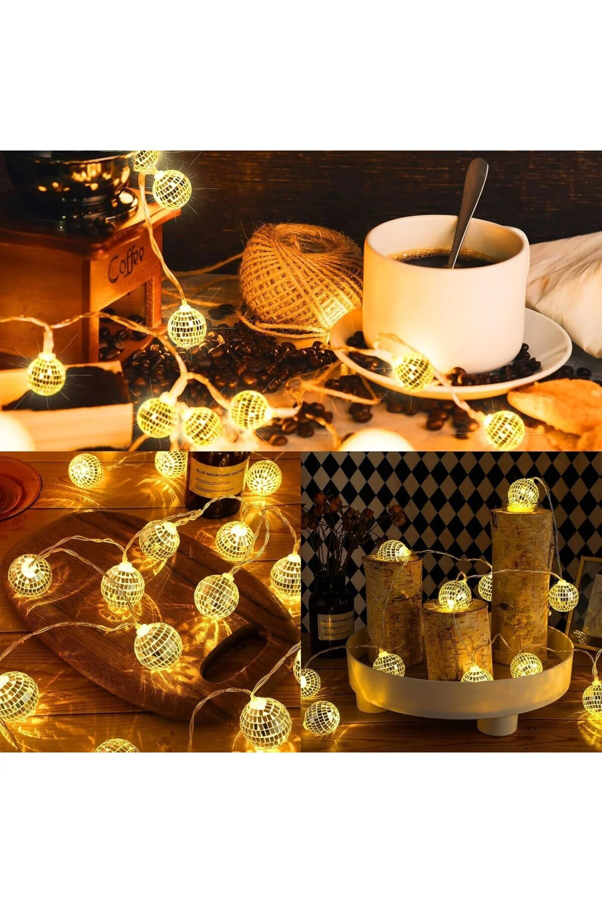10'lu Noel LED Disko Topu Işık Mini Ayna Topu Şerit Işık İç Dış Mekan Parti Bahçe Dekoru