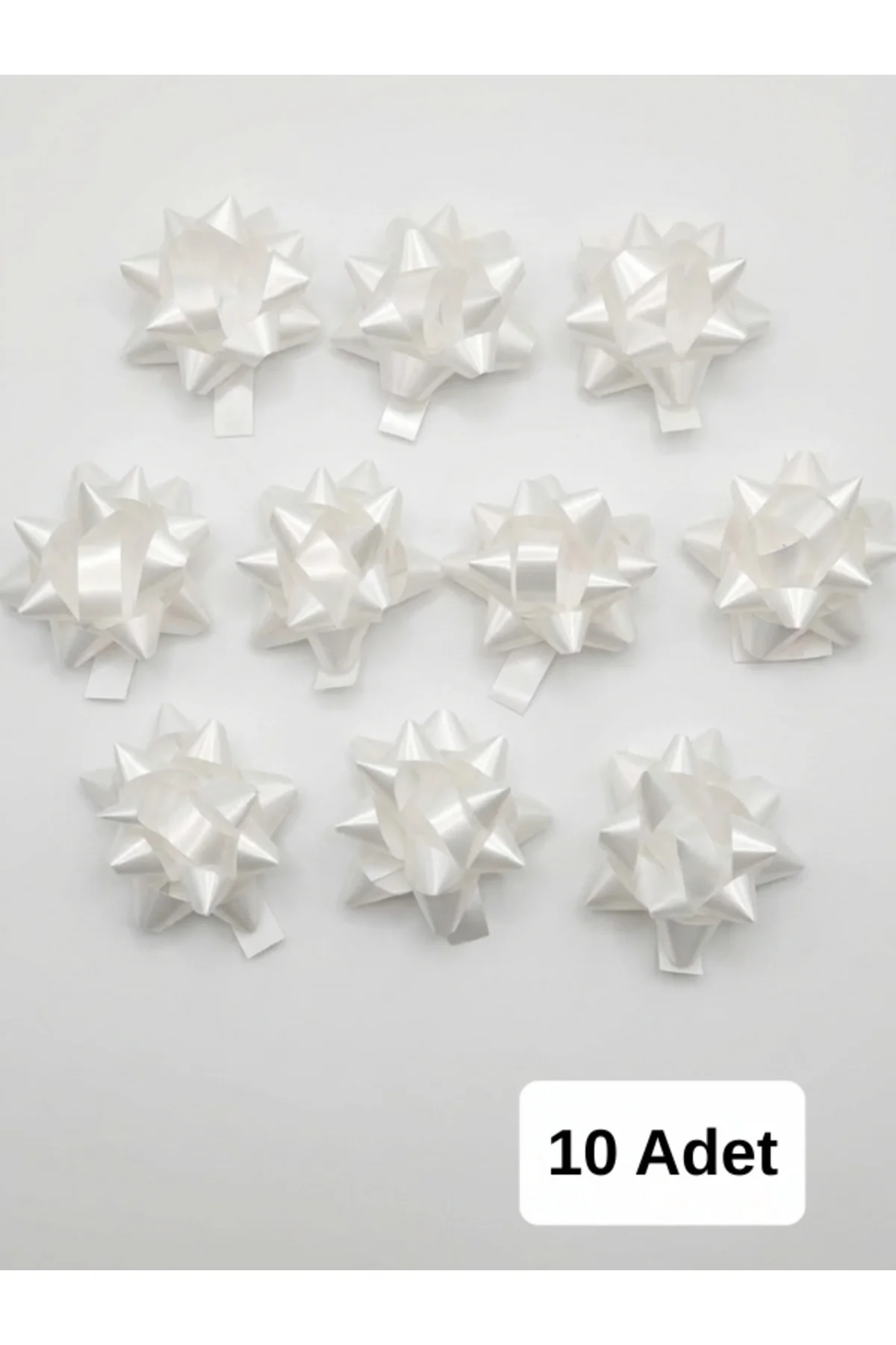 10'lu Paket Beyaz Metalik Yıldız Fiyonk (4.5 cm) - Kendinden Yapı