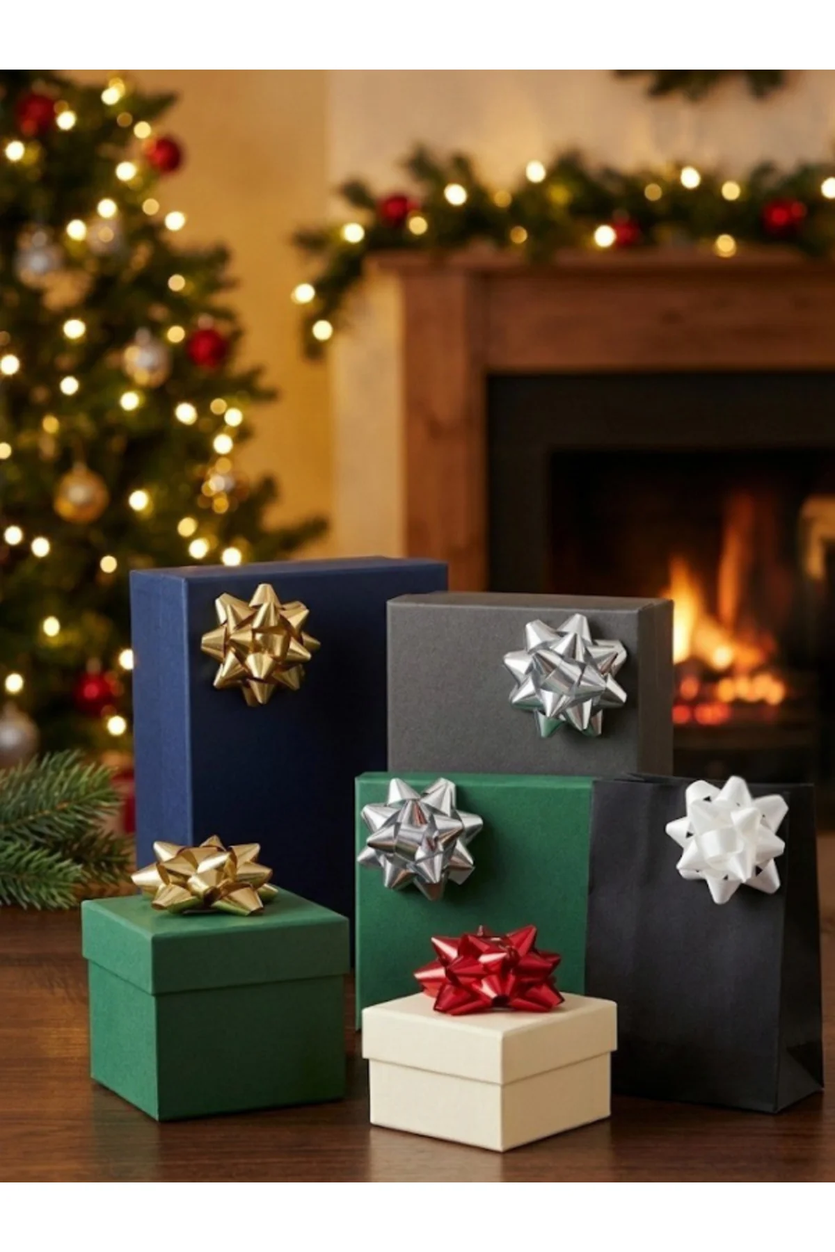 10'lu Paket Beyaz Metalik Yıldız Fiyonk (4.5 cm) - Kendinden Yapı