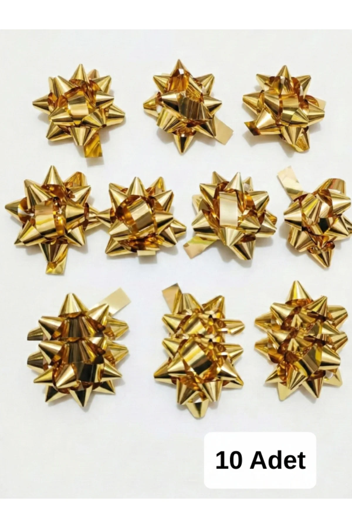 10'lu Paket Gold Metalik Yıldız Fiyonk (4.5 cm) - Kendinden Yapış