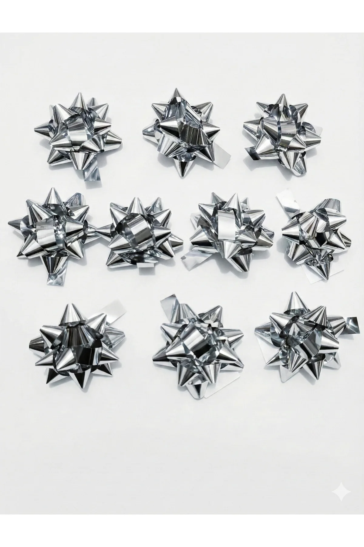 10'lu Paket Gümüş Metalik Yıldız Fiyonk (4.5 cm) - Kendinden Yapı