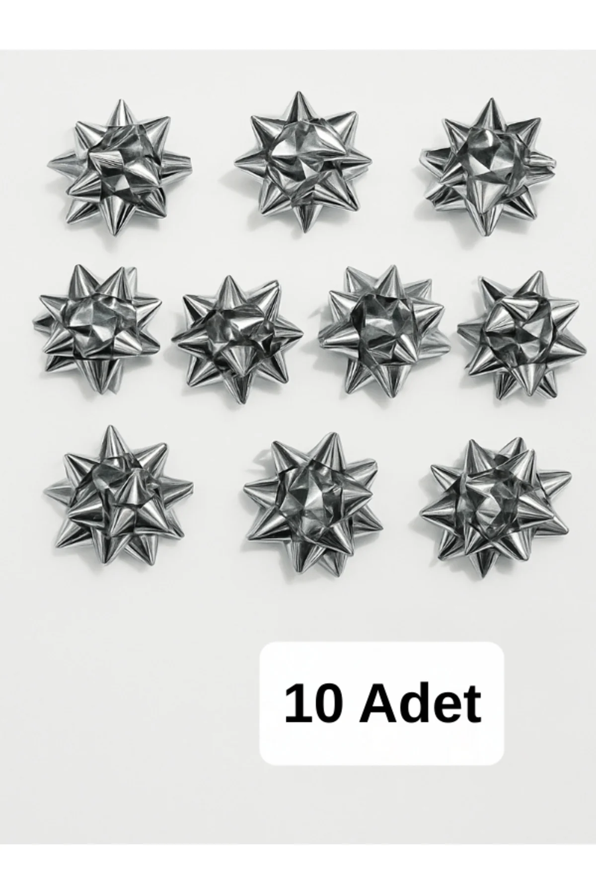 10'lu Paket Gümüş Metalik Yıldız Fiyonk (4.5 cm) - Kendinden Yapı