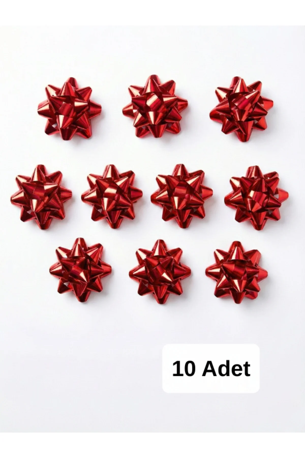 10'lu Paket Kırmızı Metalik Yıldız Fiyonk (4.5 cm) - Kendinden Ya