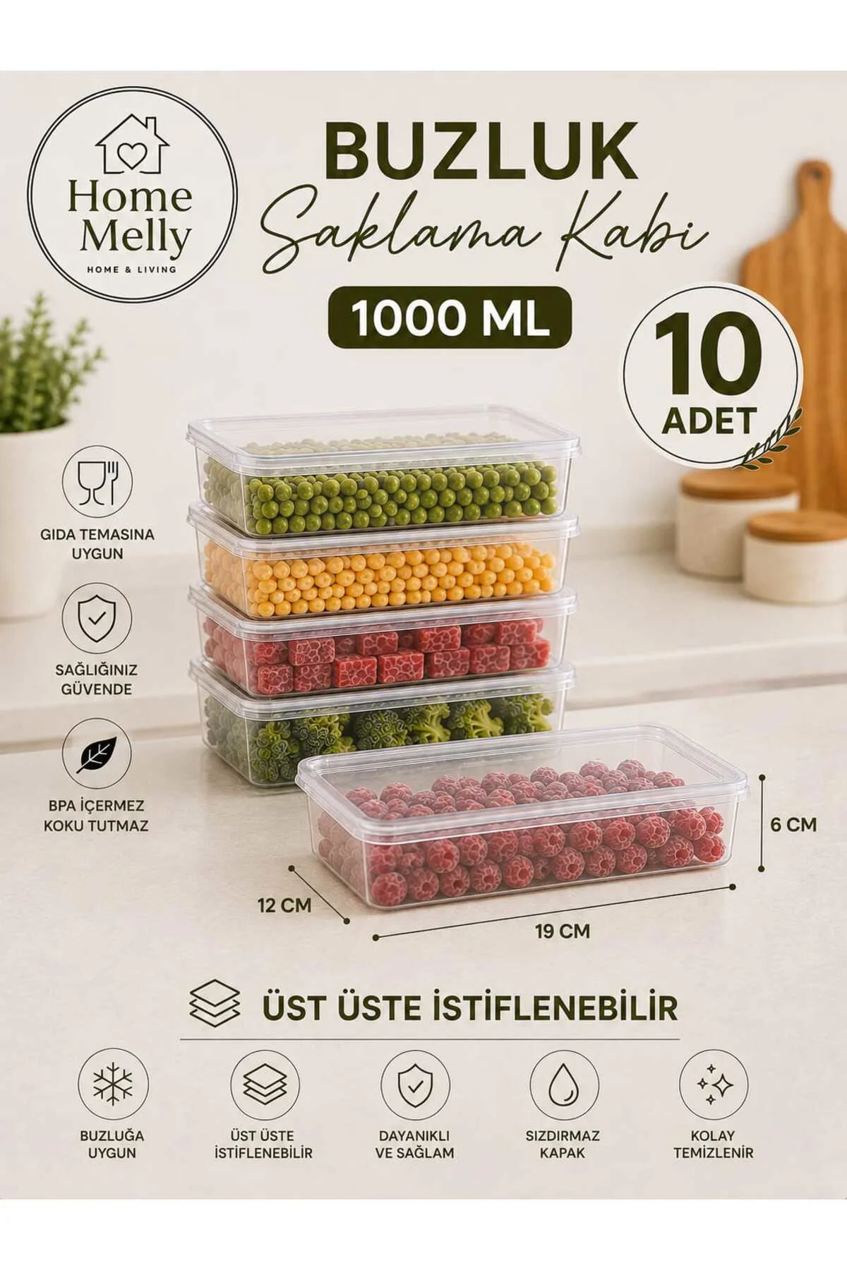 10'lu Set 1 Litre Kendinden Kapaklı Saklama Kabı Derin Dondurucuya Uygun 10'lu Set 1 Litre Kendinden Kapaklı Saklama Kabı Derin Dondurucuya Uygun