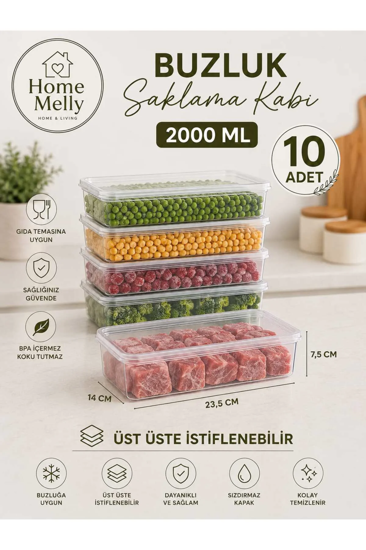 10'lu Set 2 Litre Kendinden Kapaklı Saklama Kabı Derin Dondurucuya Uygun Fiyatı, Yorumları ve Özellikleri