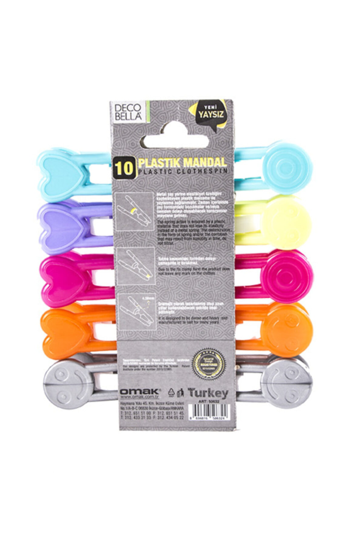 Decobella 10'Lu Yaysız İz Yapmaz Mandal + 10 Metre Çelik Çamaşır İpi, 2'Li