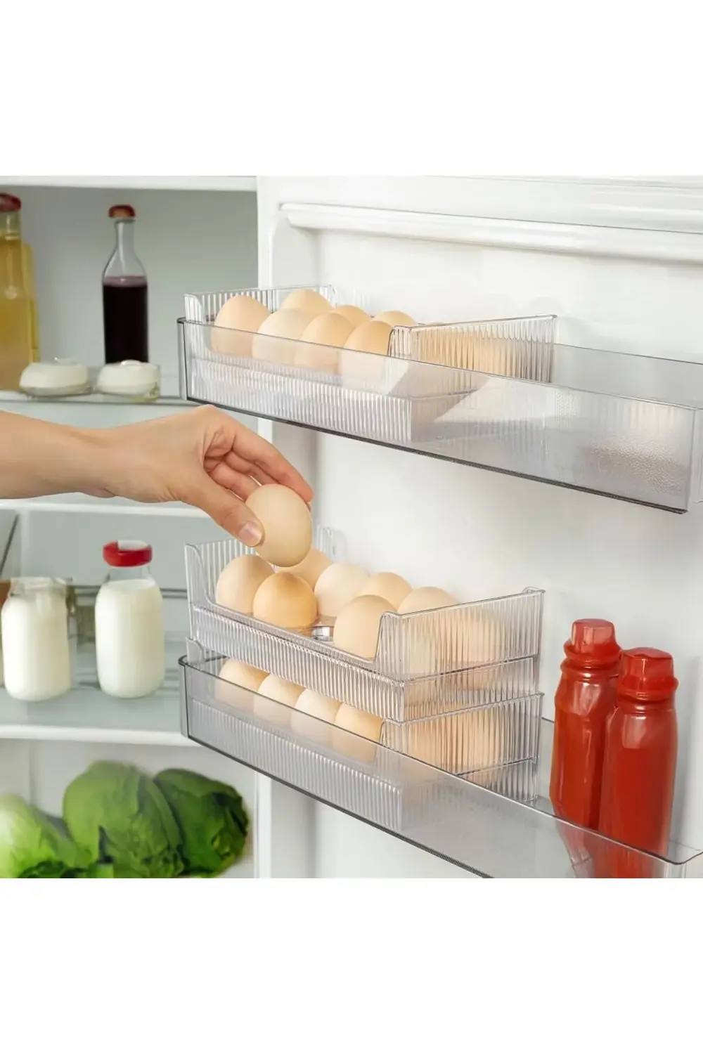 10'lu Yumurtalık Buzdolabı Raf Düzenleyici - Şeffaf Yumurta Kutus