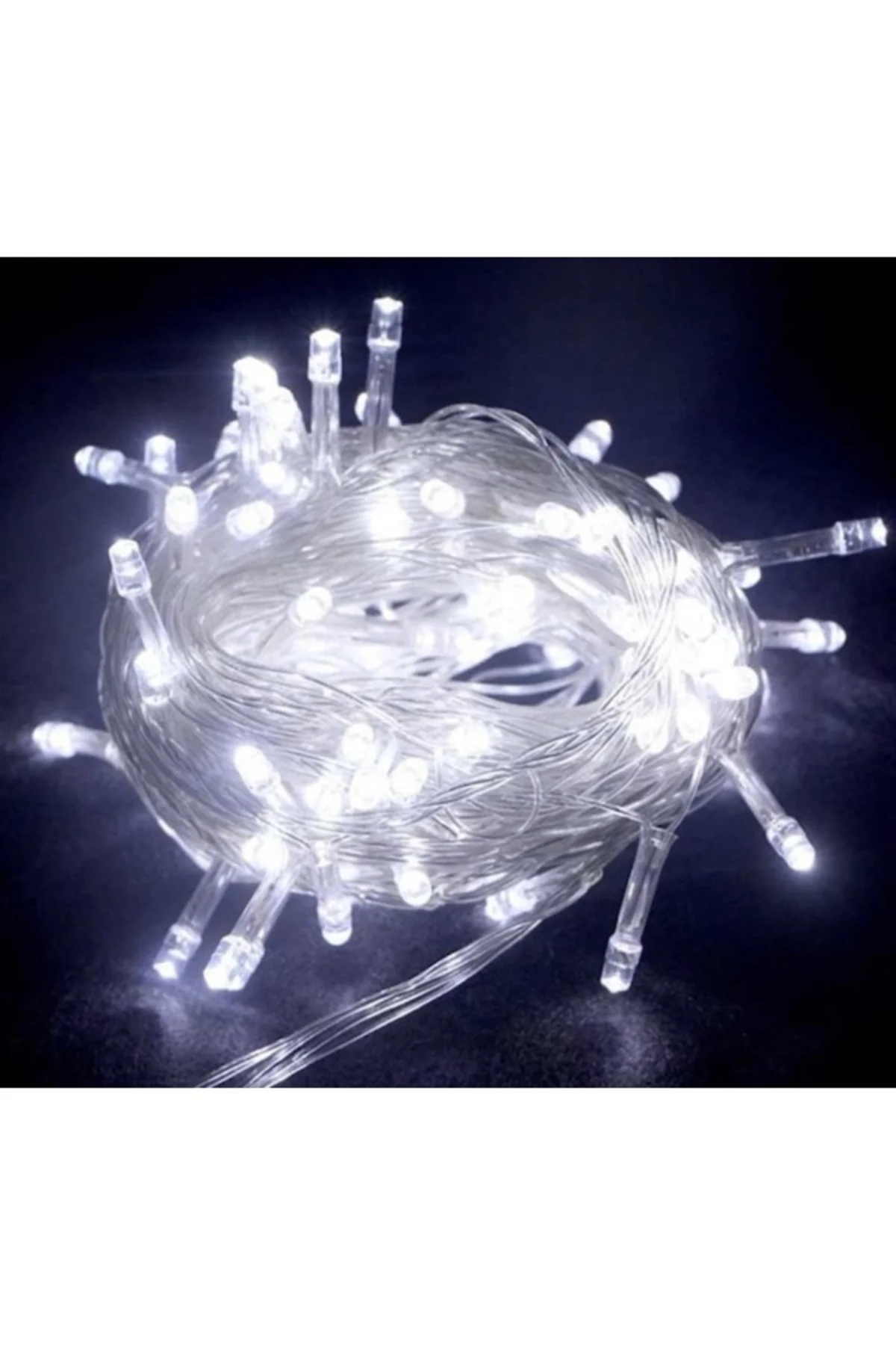 10m 100 Led Boncuk Lamba Beyaz Işık Şeffaf Kablo