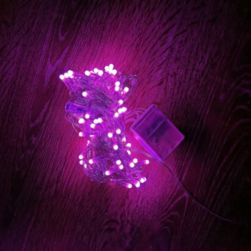 10m 100 Led Damla Uçlu Pembe Işık Şeffaf Kablo