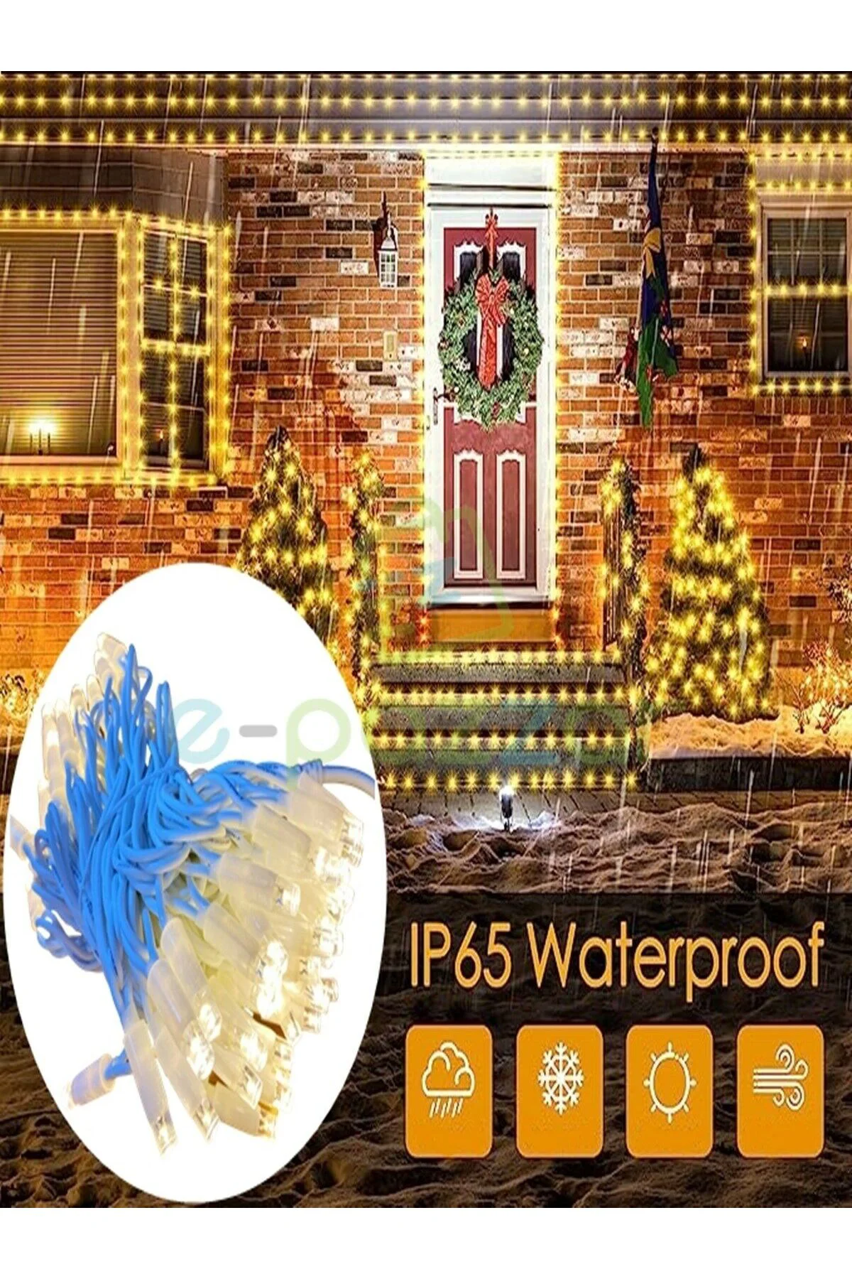 10m 100 Led IP65 Dış Mekan Led Işık Beyaz Kablo