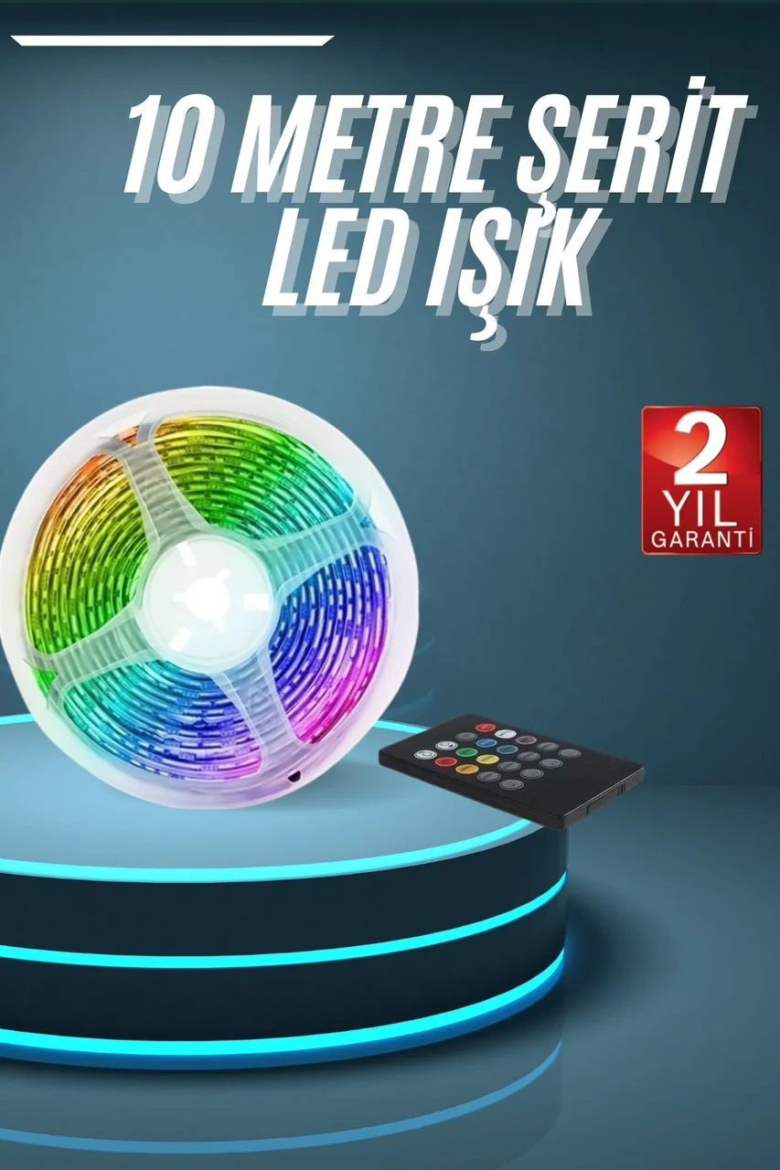10m Şerit Led İç Mekan Renkli Rgb Şerit Led Kumandalı - Lisinya Diğer