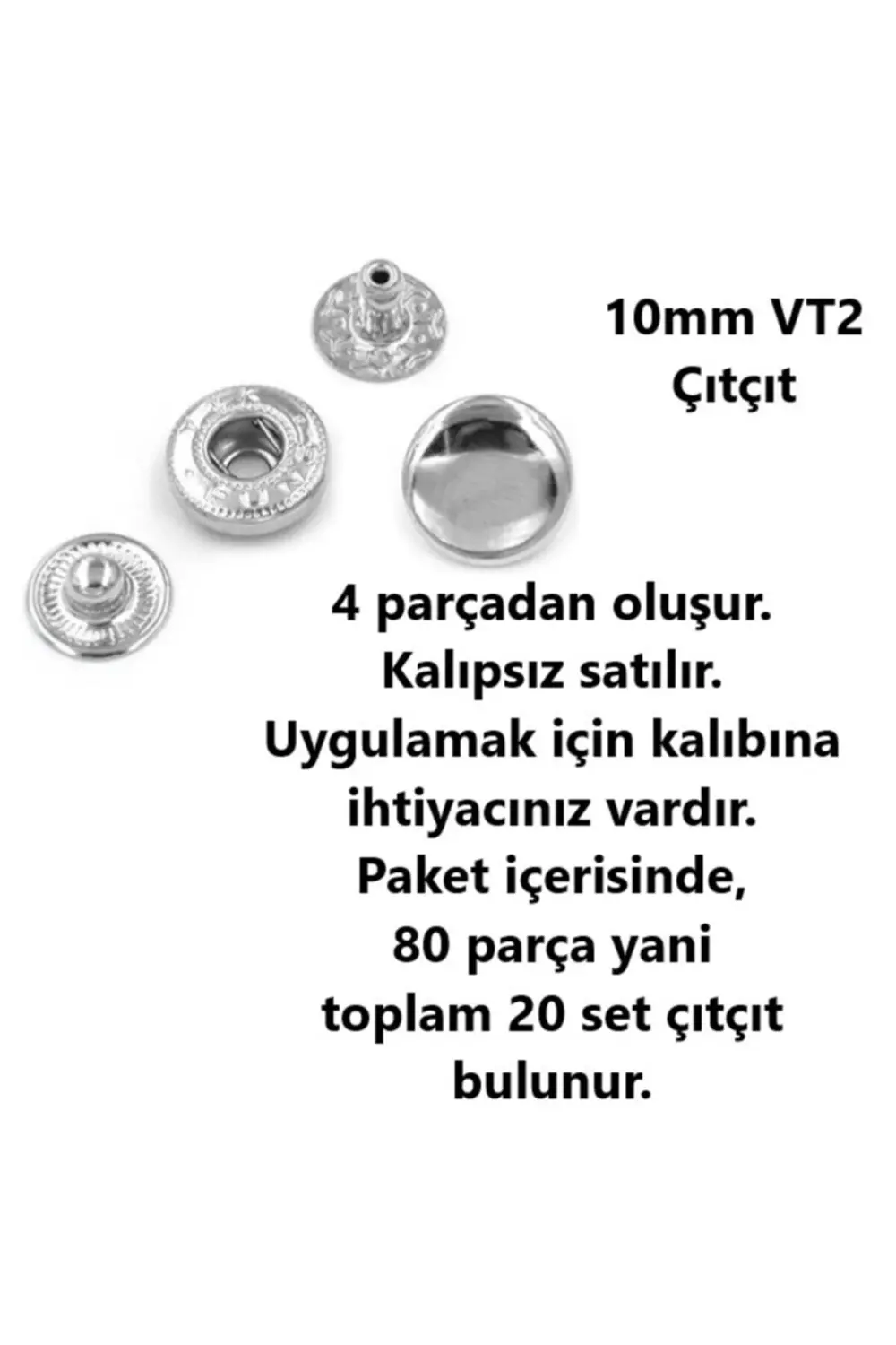 Tuhafiyecimiz 10Mm Paslanmaz Pirinç Çıtçıt (20 Takım) (Kalıpsızdır)