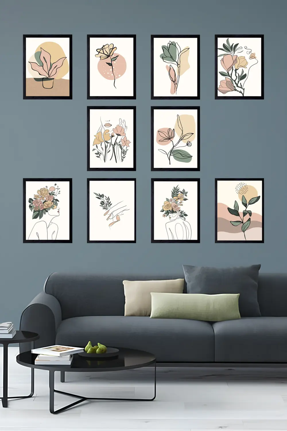 10'Parça Çerçeve Görünümlü Modern MDF Tablo Seti-Salonunuzu,Ev ve