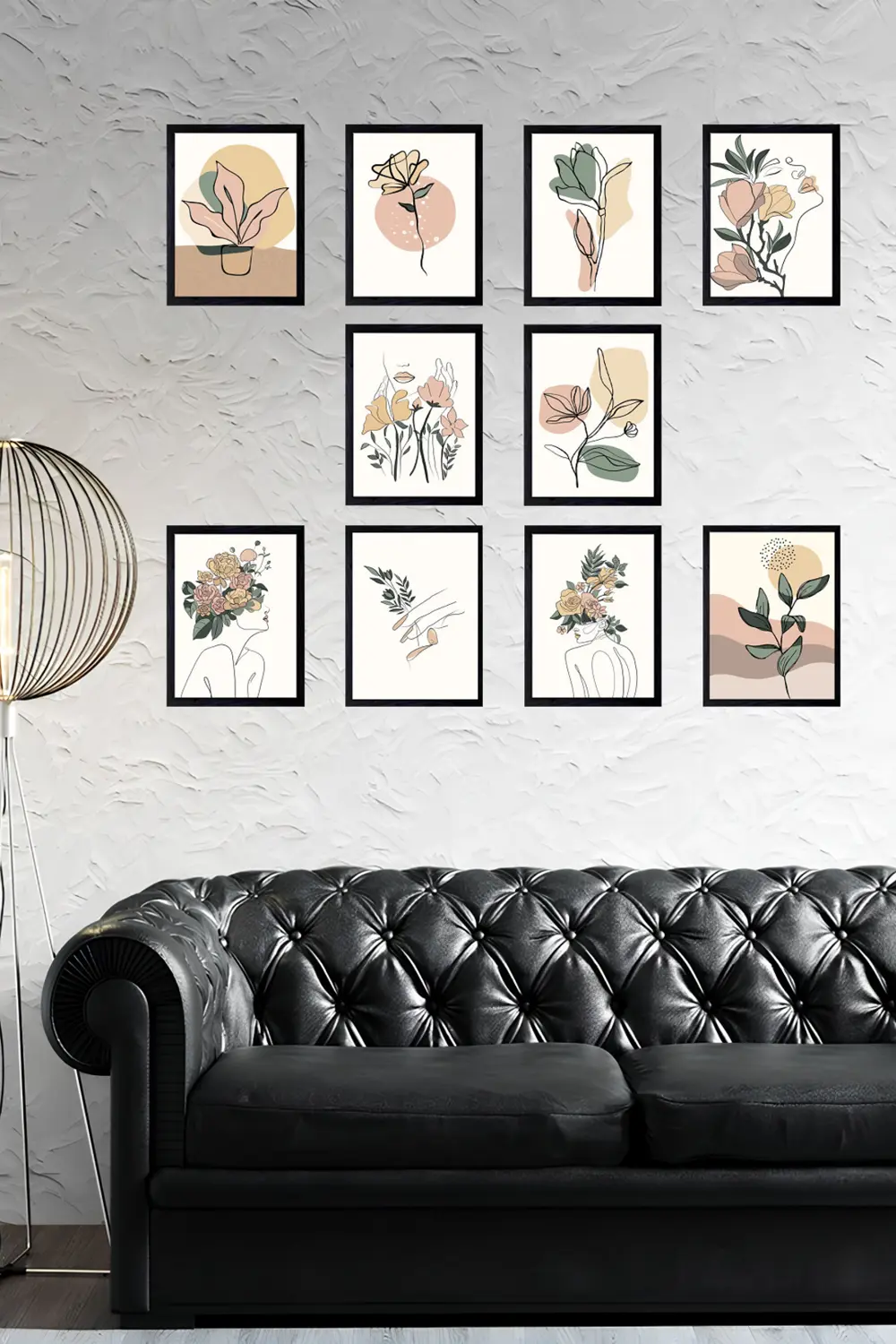 10'Parça Çerçeve Görünümlü Modern MDF Tablo Seti-Salonunuzu,Ev ve