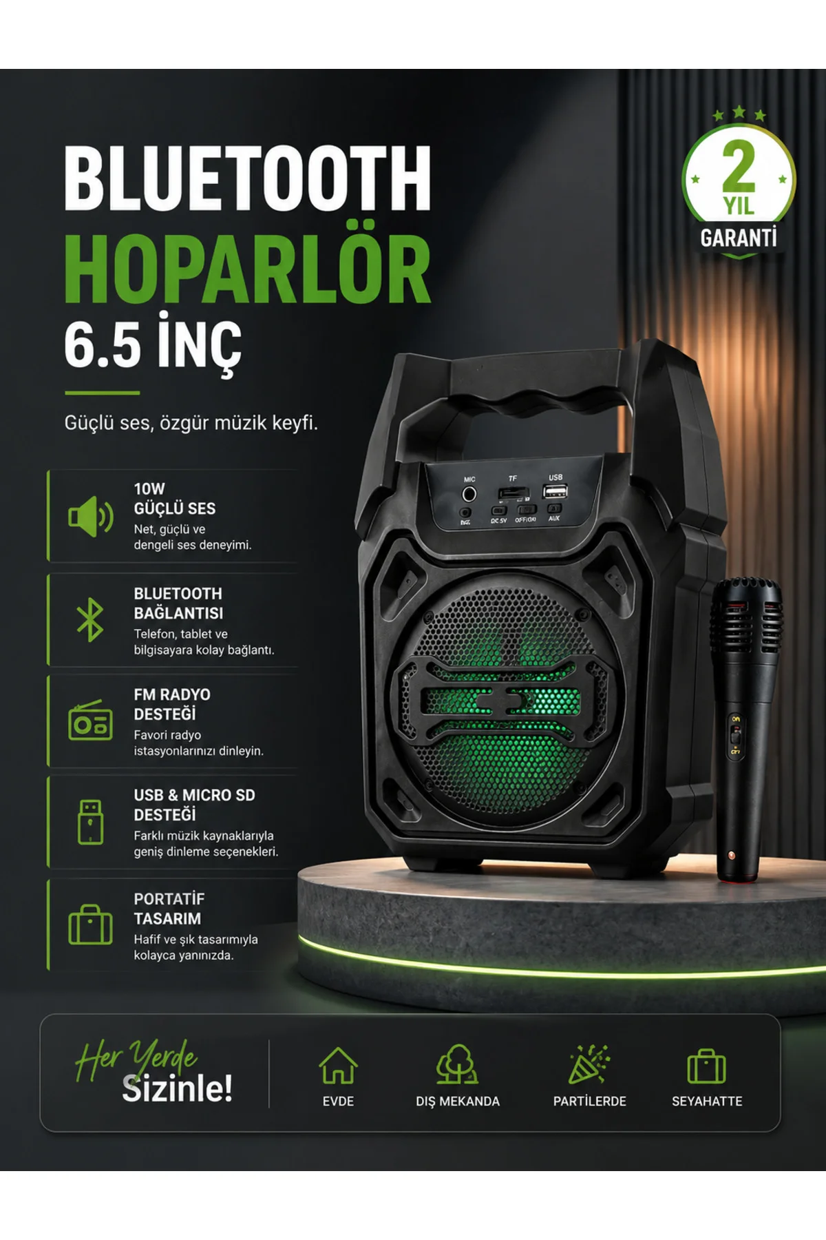 10W Güçlü Ses Performanslı Bluetooth Karaoke Hoparlörü