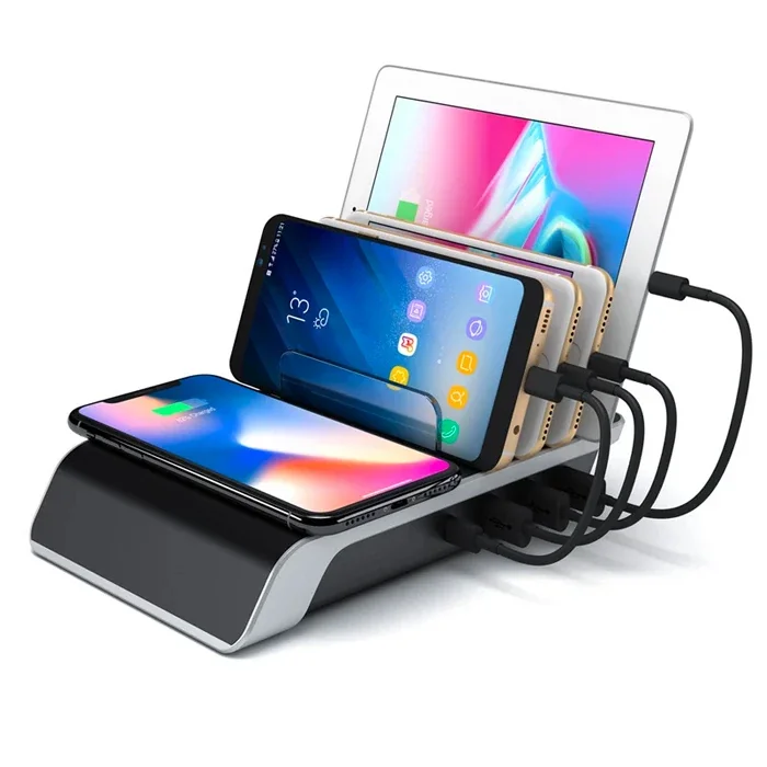 10W Kablosuz Şarj Standı & 5'li Organizer - Çoklu USB+Type-C