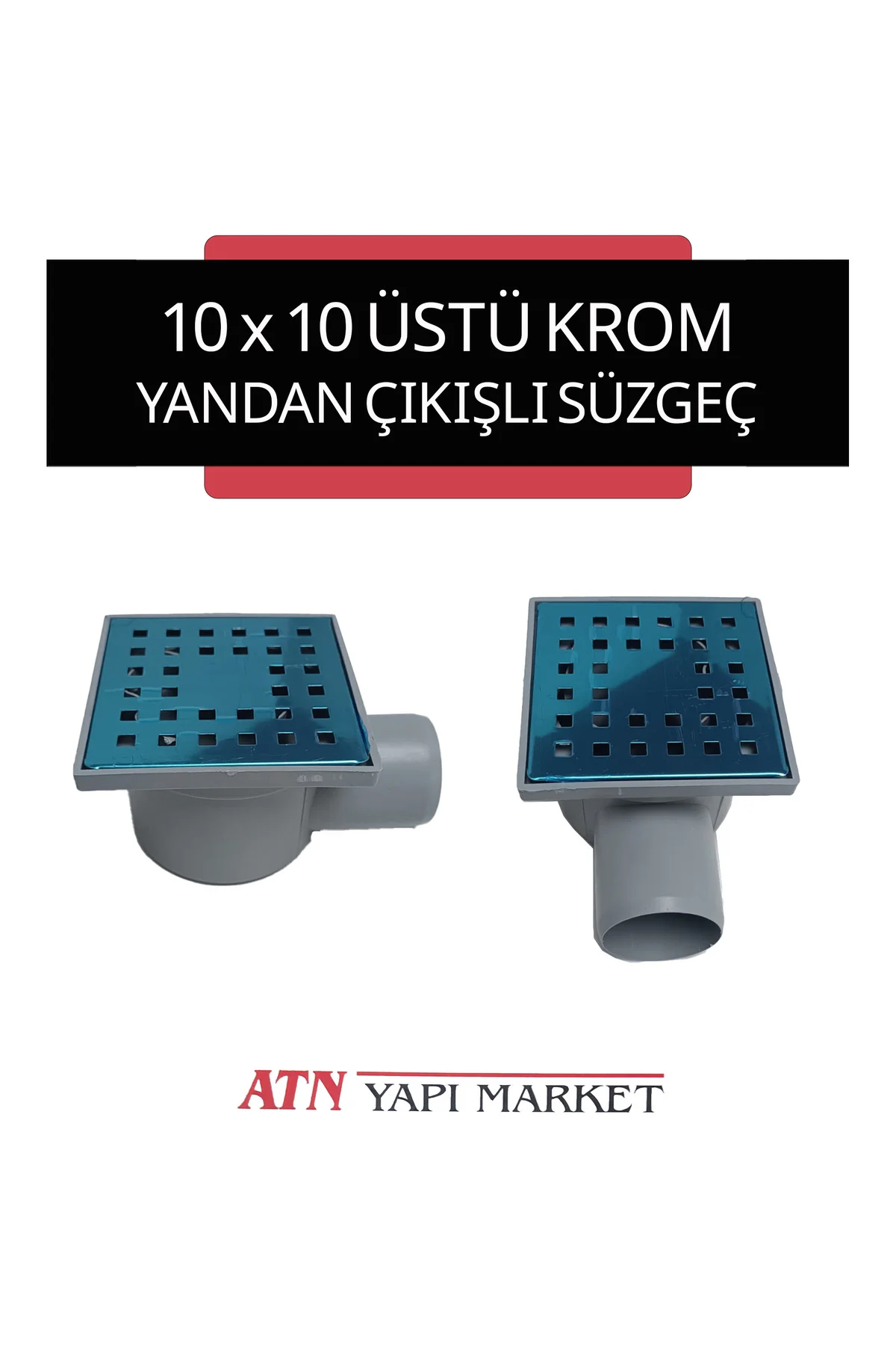 10x10 Üstü Krom Kare Yer Süzgeci – 50'lik Yandan Çıkışlı – Banyo, Balkon, Teras Su Gideri 10x10 Üstü Krom Kare Yer Süzgeci – 50'lik Yandan Çıkışlı – Banyo, Balkon, Teras Su Gideri