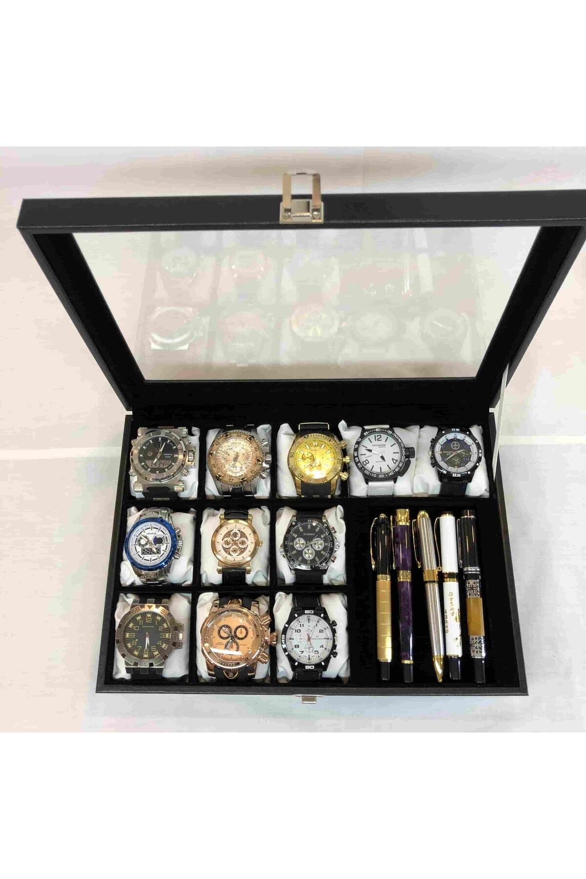 11 Adet  Kol Saati Ve Takı Yüzük Kolye Bileklik Kutusu Dekoratif 