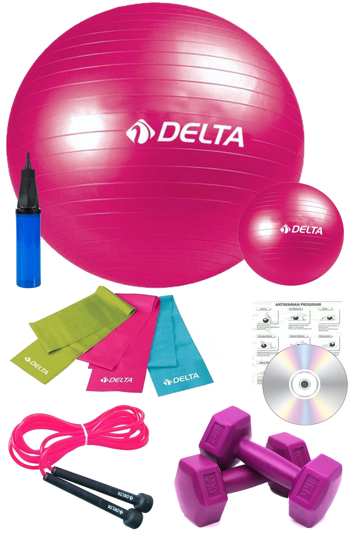 11 Li Pilates Takımı Seti 3 Lü Pilates Bandı Lastiği 1kg Dambıl A