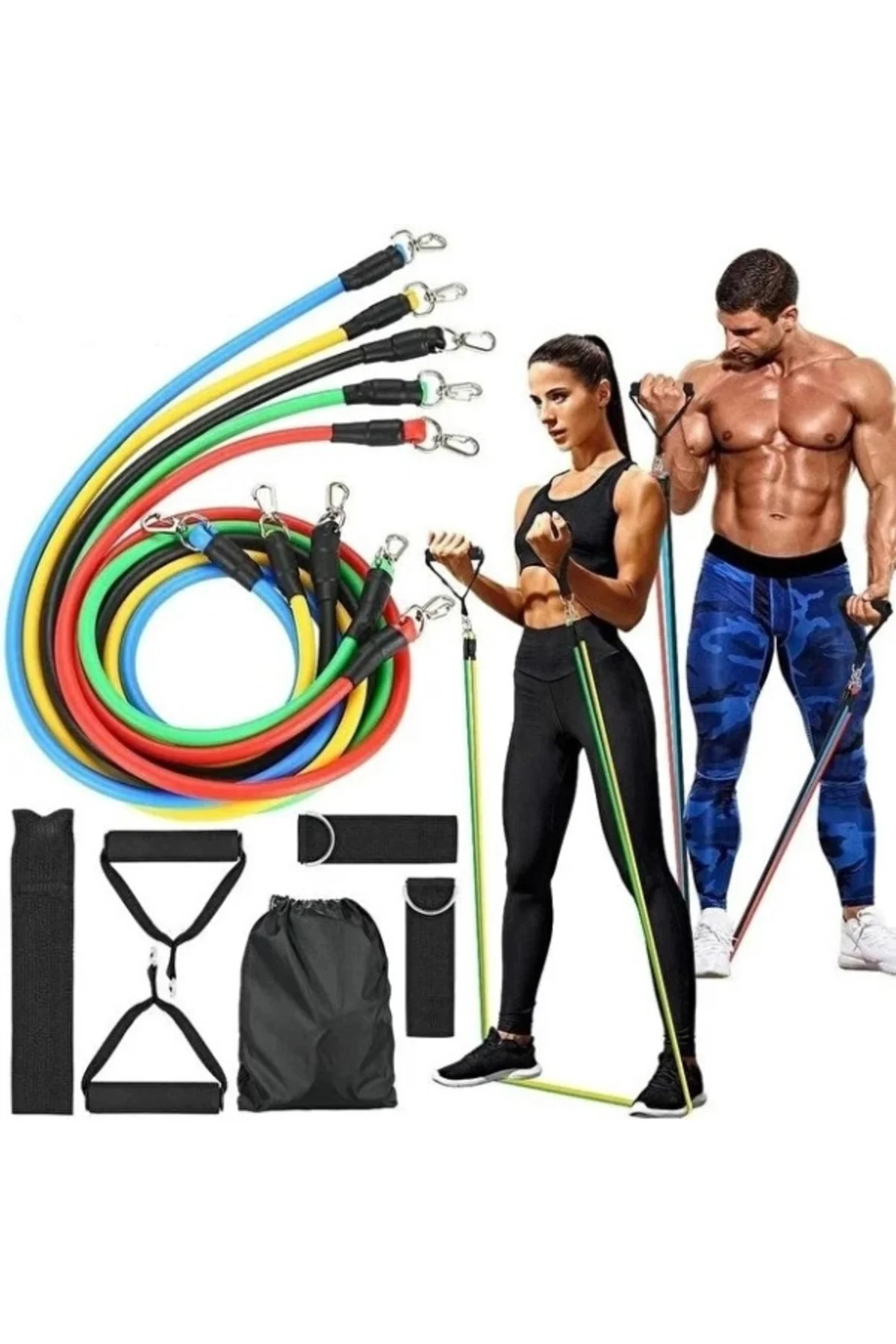 11 Parça Çok Fonksiyonlu Spor Egzersiz Bandı Seti