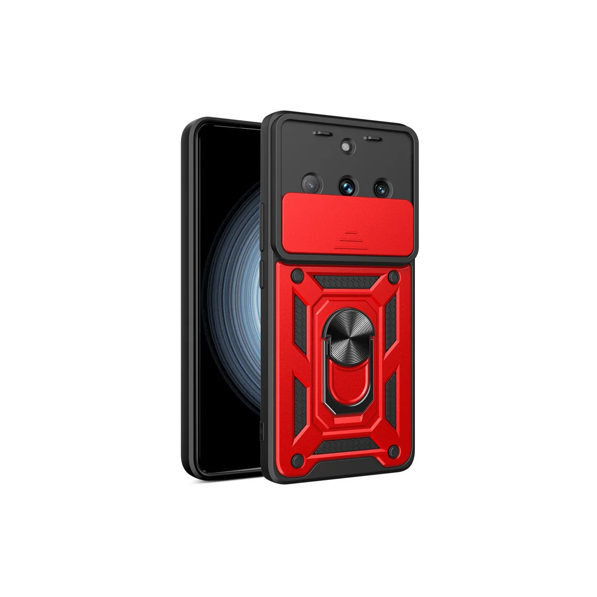 11 Pro Kılıf - Pars Lens Yüzüklü Kırmızı Silikon Koruma Kılıfı