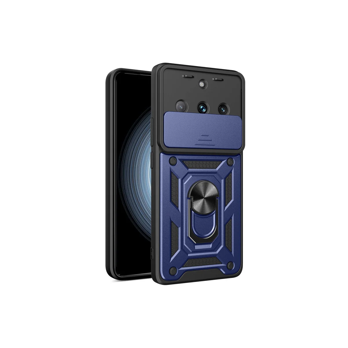 11 Pro Kılıf Silikon - Çizilmez, Lens Korumalı ve Metal Standlı Lacivert
