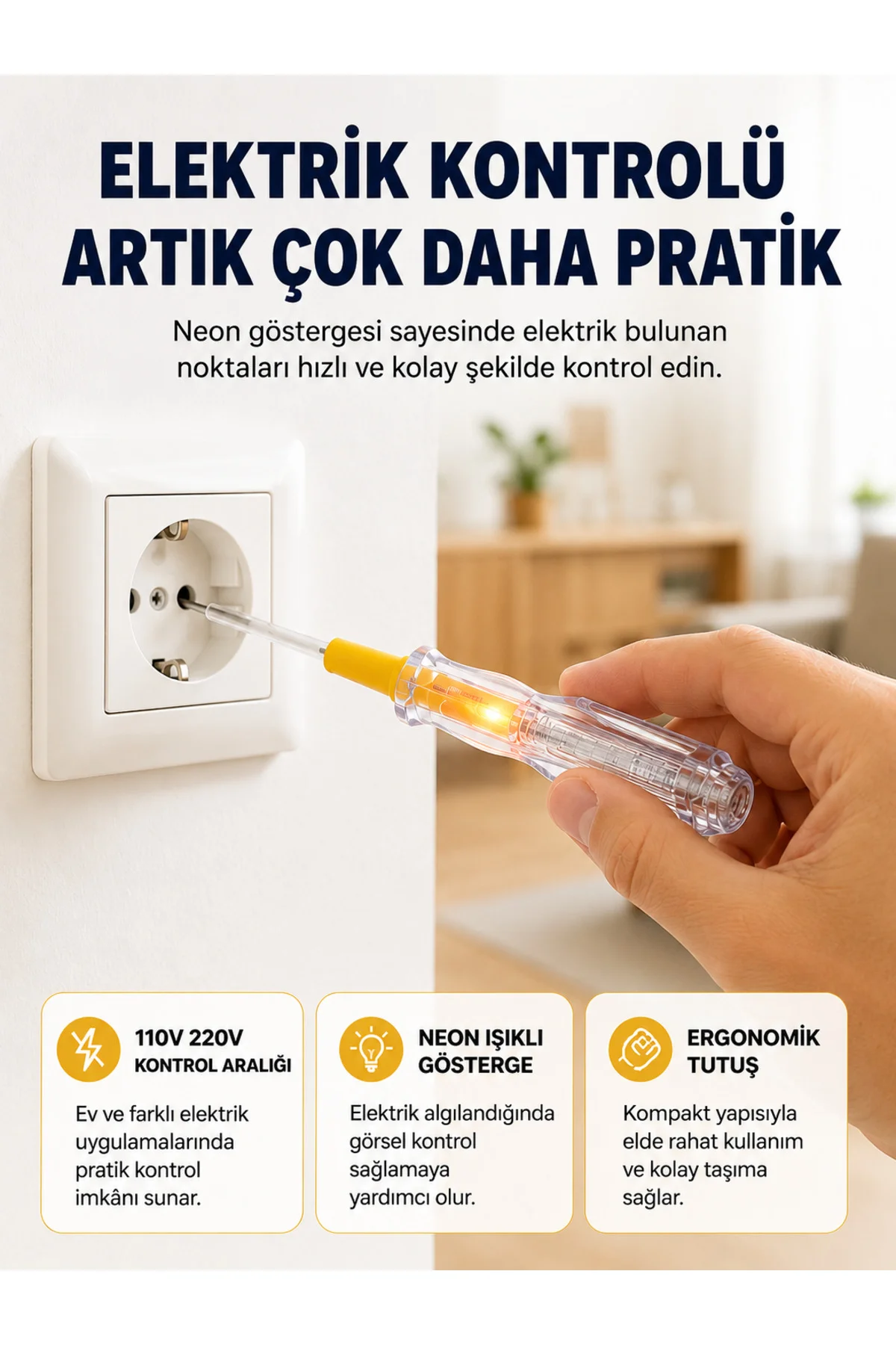 110-220V Elektrik Test Kalemi Korozyona Dayanıklı Nikel Kaplamalı 110-220V Elektrik Test Kalemi Korozyona Dayanıklı Nikel Kaplamalı
