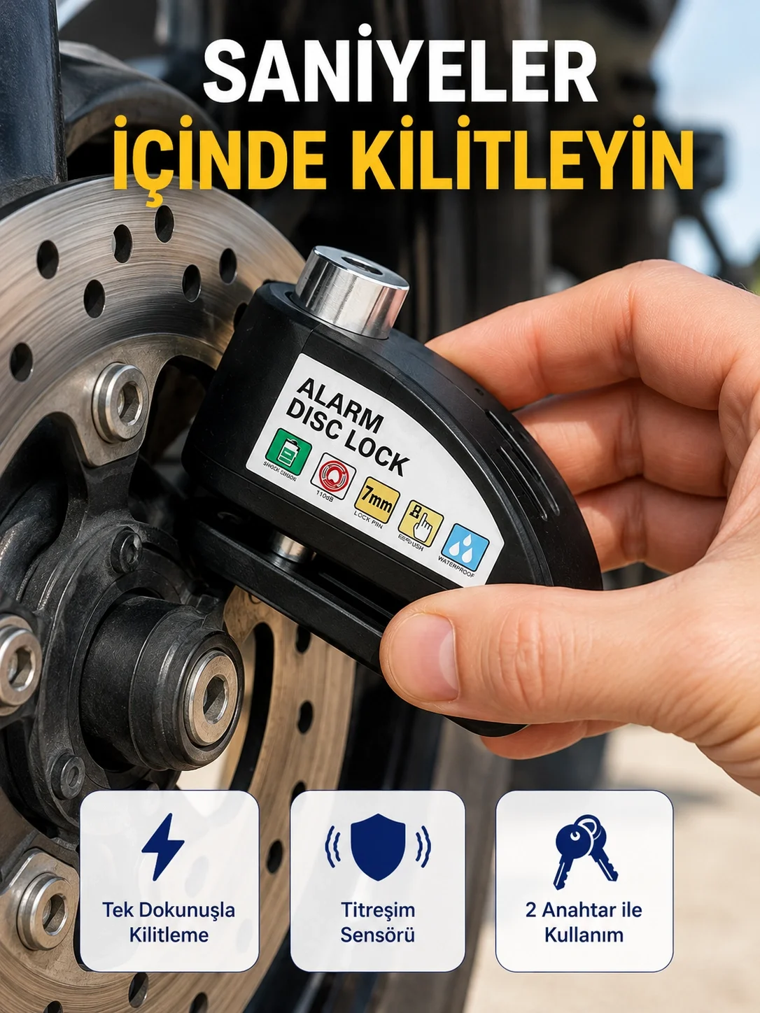 110 dB Alarm Disk Kilidi Motosiklet Scooter Bisiklet Güvenlik Yeni Nesil
