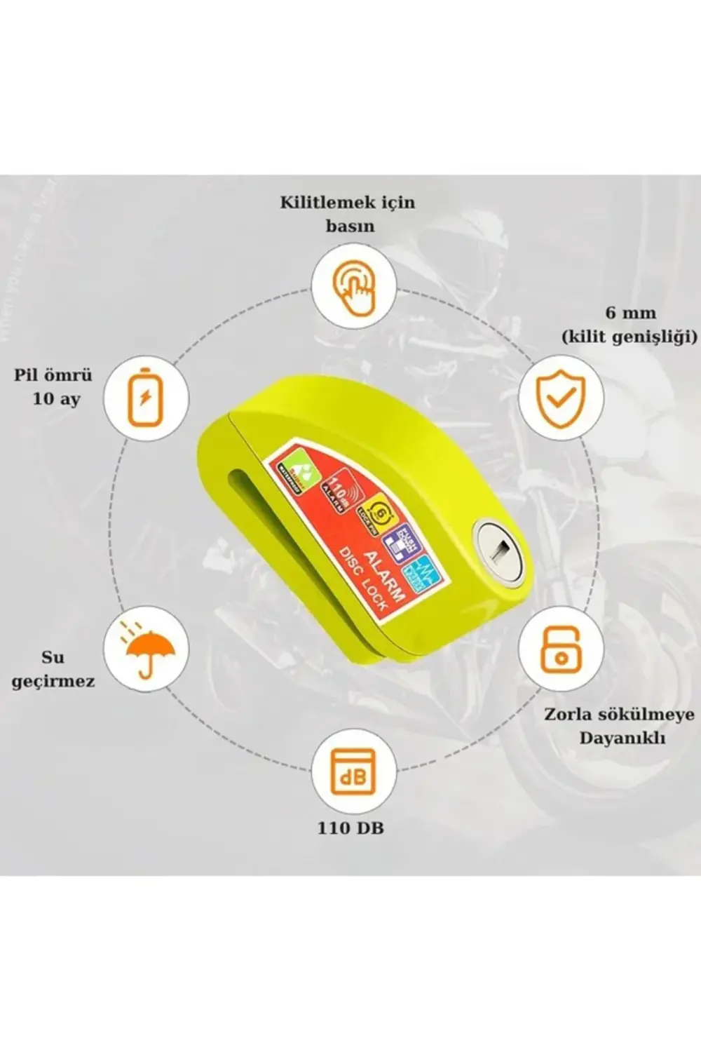 110 Db Motosiklet Alarmlı Disk Kilidi Hatırlatma Kablolu( Yuvarla