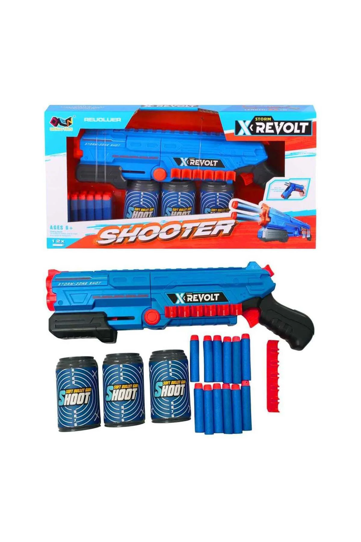 111-21 SÜNGER TABANCASI STORM X REVOLT SHOOTER HEDEFLİ 12 Sünger dart 6+