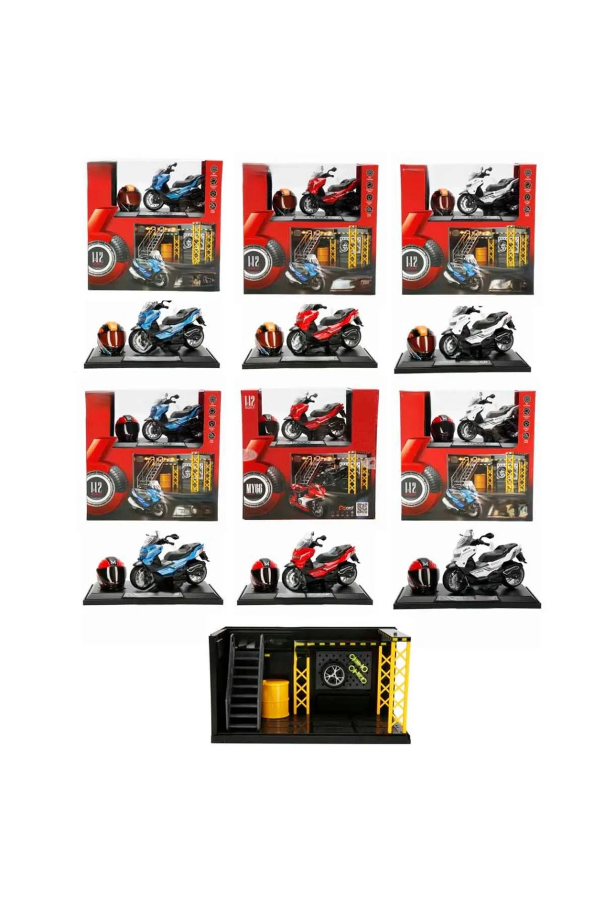 1:12 Sesli ve Işıklı Motosiklet ve Tamir Atölyesi Seti