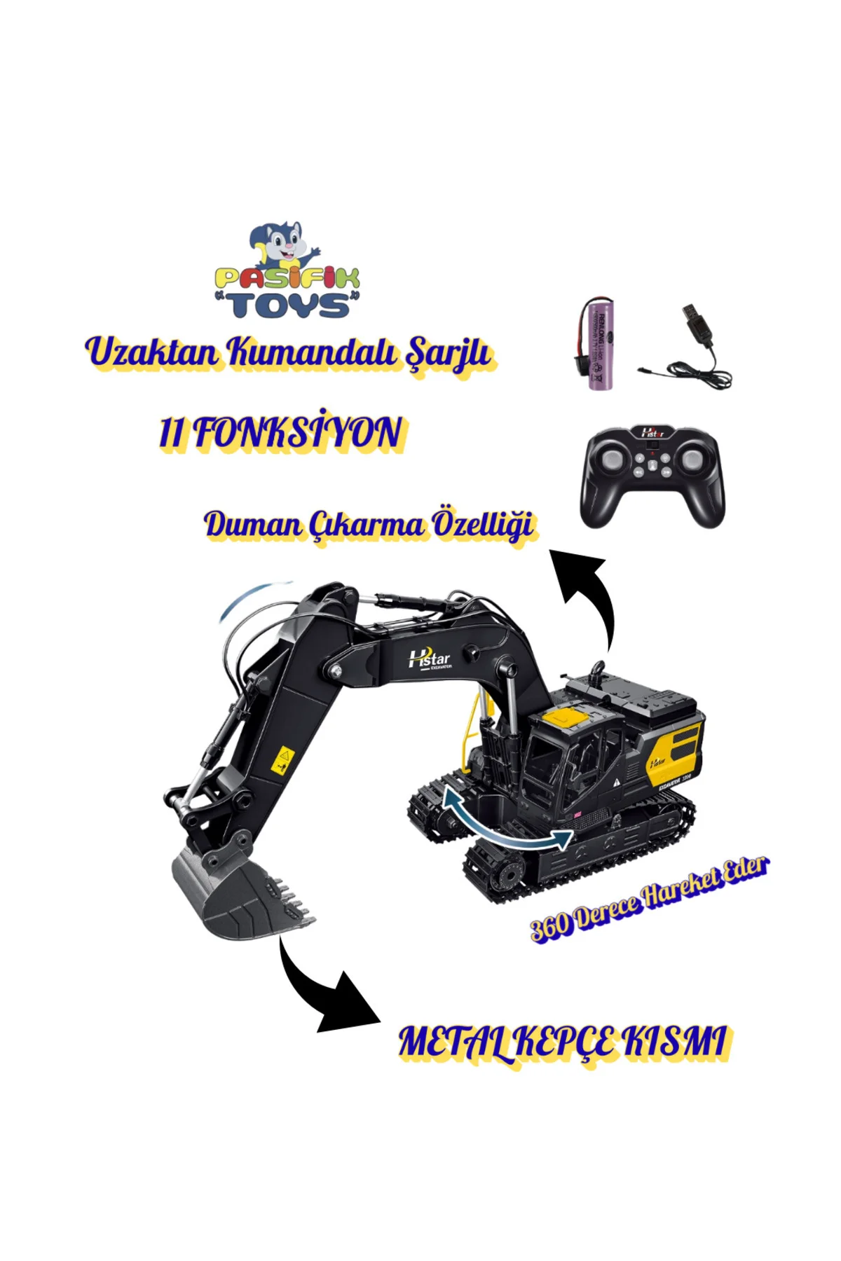 1:12 Uzaktan Kumandalı Duman Çıkaran Excavator
