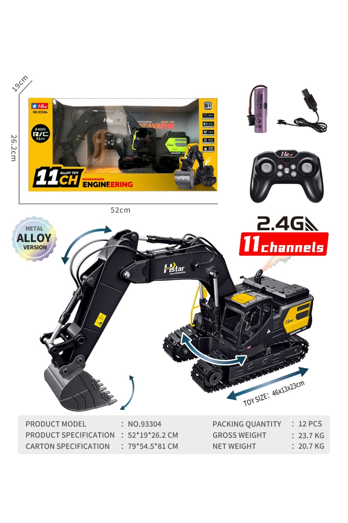 Pasifik Toys 1:12 Uzaktan Kumandalı Duman Çıkaran Excavator