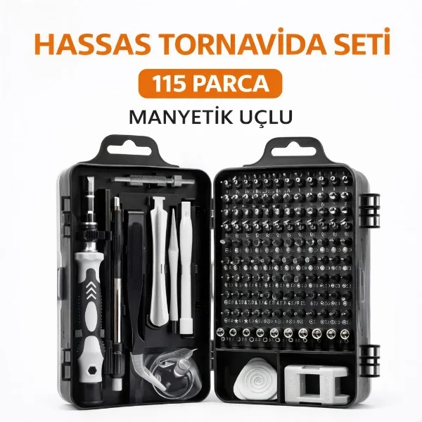 115 Parça Manyetik Uçlu Hassas Tornavida Seti 115 Parça Manyetik Uçlu Hassas Tornavida Seti