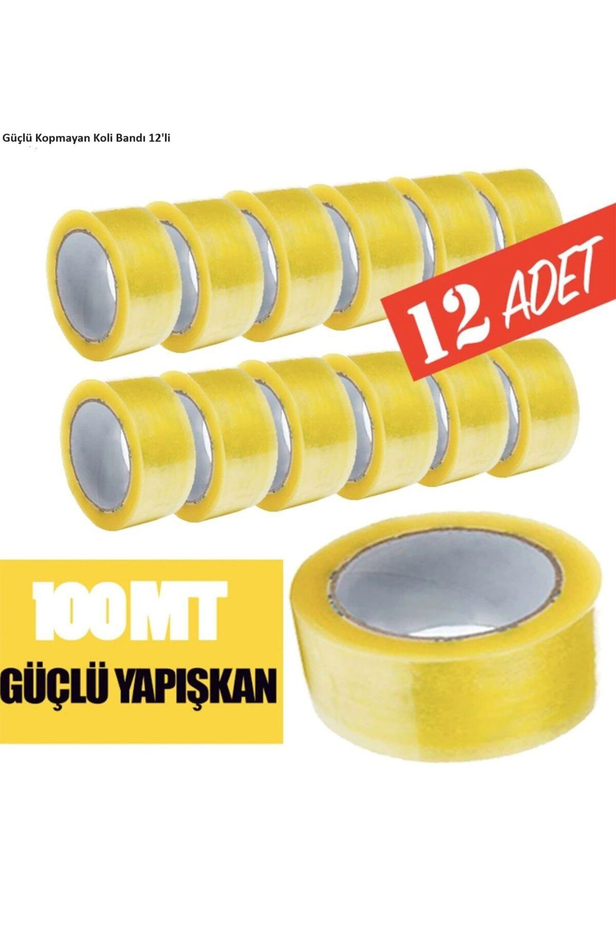 No Name 12 Adet 100 Metre Akrilik Koli Bandi 45Mmx100 Mt Kopmayan Koli Ba