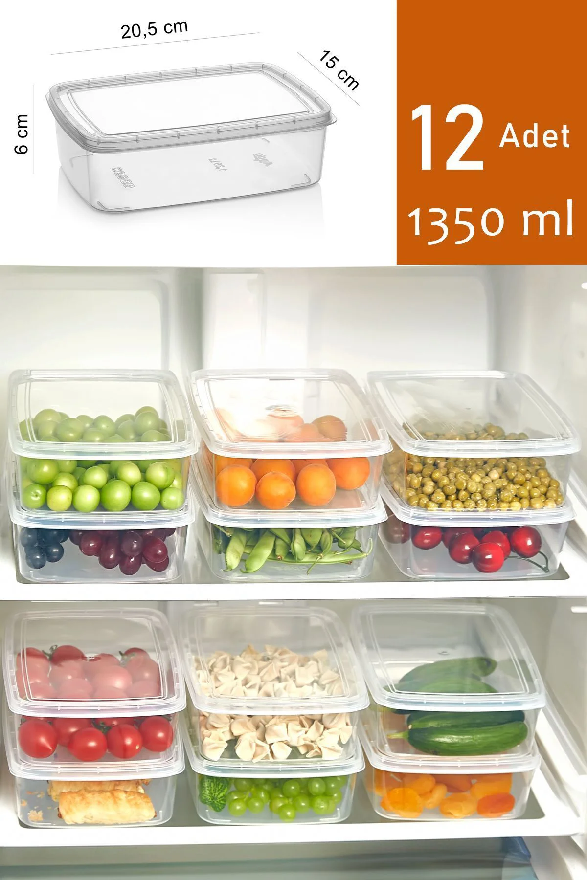 12 Adet 1350 ml Buzluk Ve Mikrodalga Saklama Kabı, Derin Donduruc