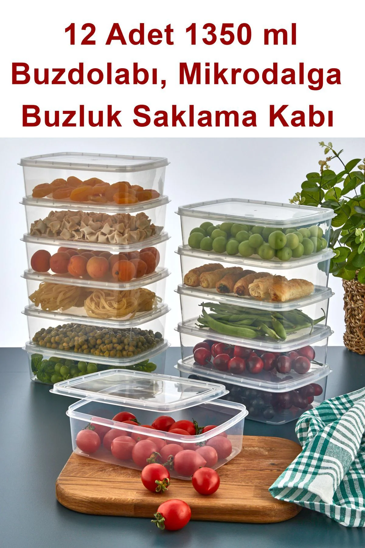 12 Adet 1350 ml Buzluk Ve Mikrodalga Saklama Kabı, Derin Donduruc