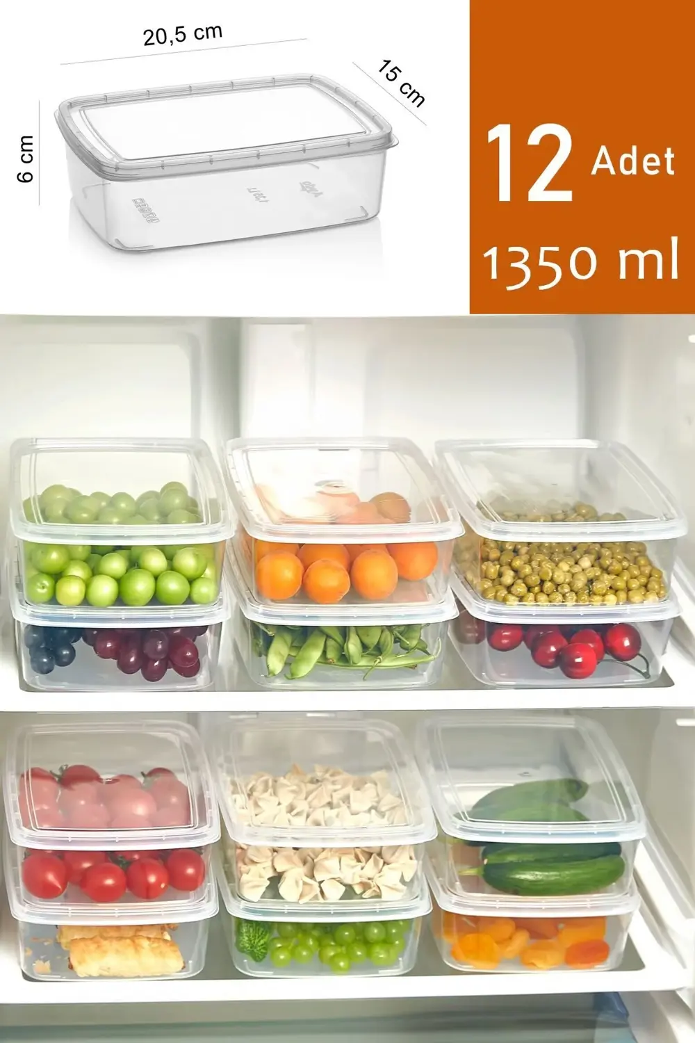 12 Adet 1350 ml Buzluk Ve Mikrodalga Saklama Kabı, Derin Donduruc