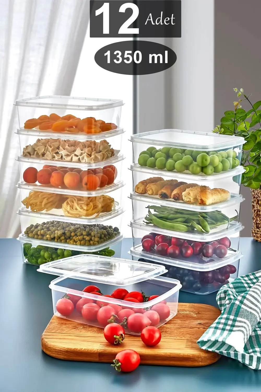 12 Adet 1350 ml Buzluk Ve Mikrodalga Saklama Kabı, Derin Donduruc