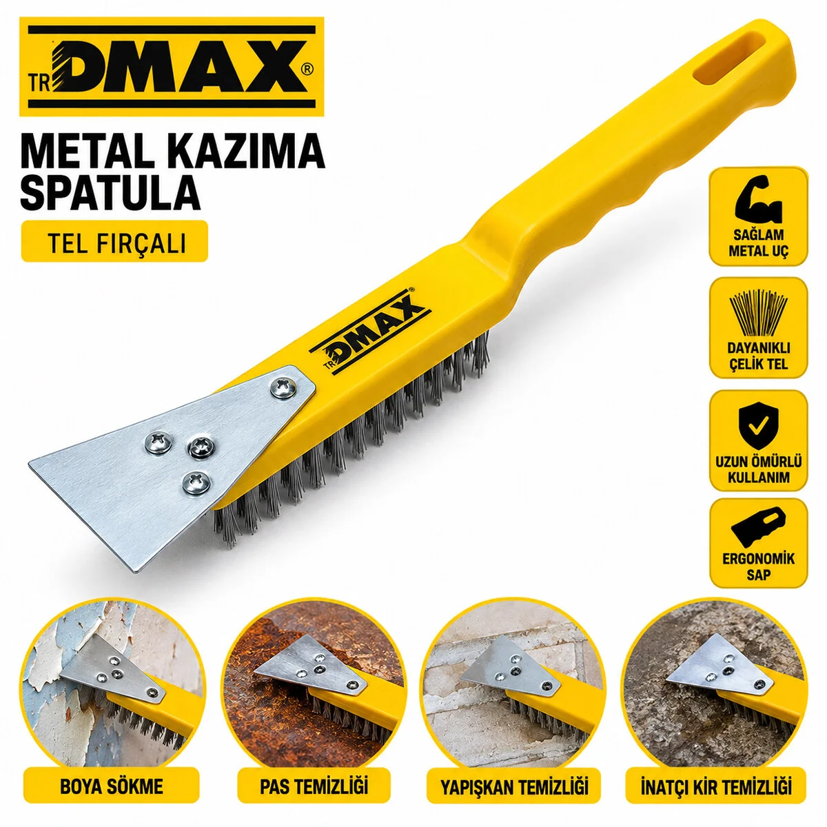 12 Adet 2IN1 Çelik Tel Fırça - Metal Kazıma Spatula 270MM 12 Adet 2IN1 Çelik Tel Fırça - Metal Kazıma Spatula 270MM