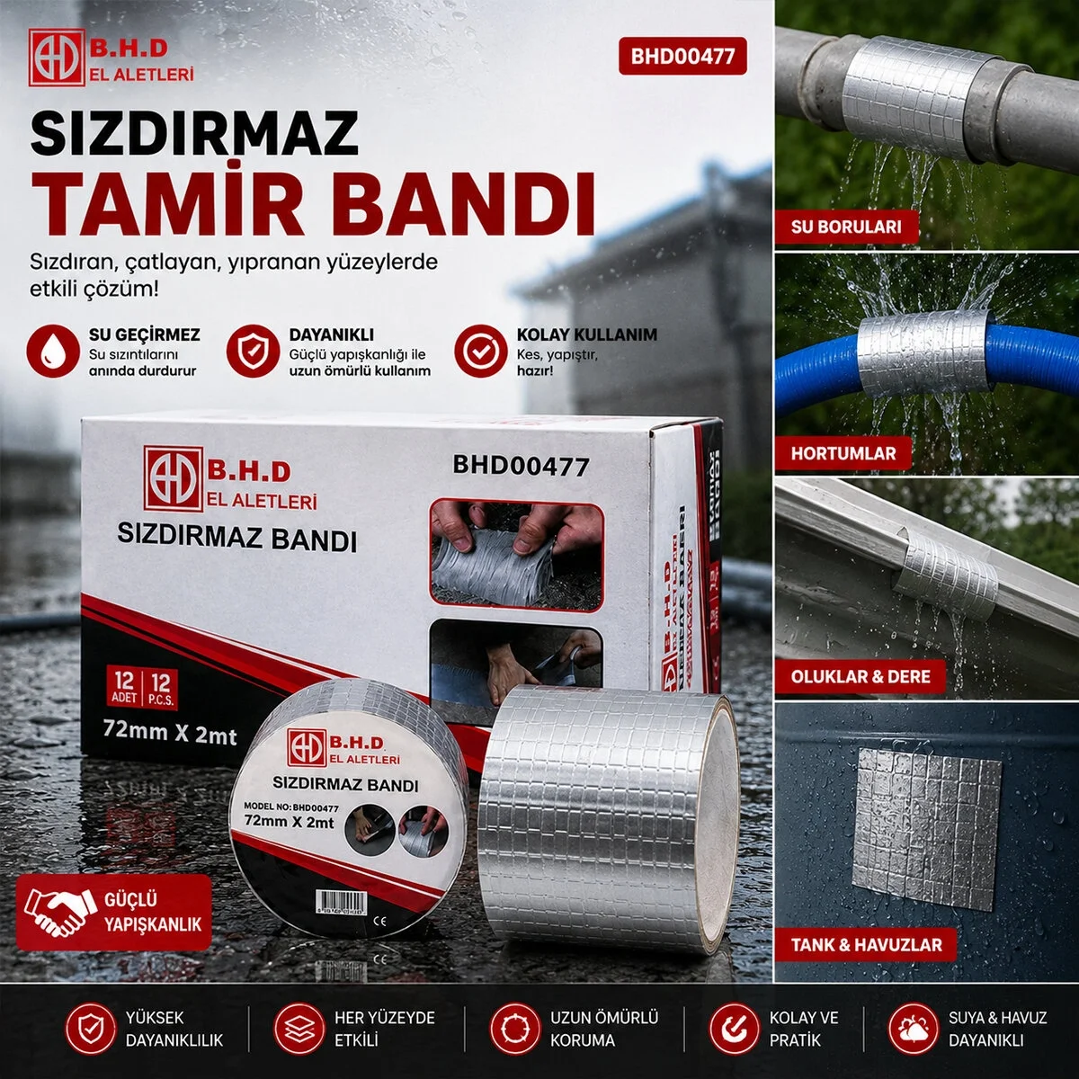 12 Adet 72mmx2mt Su Sızdırmaz Sakız Tamir Bantı Bx40 Fiyatı, Yorumları ve Özellikleri
