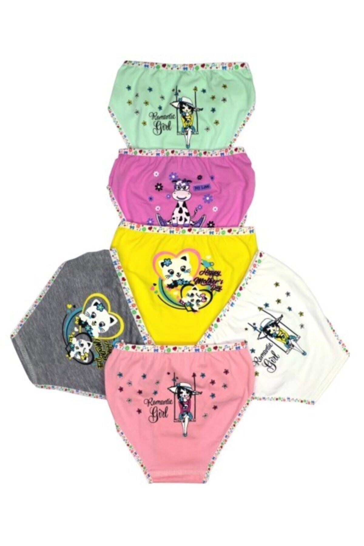 Tutku 12 Adet Arkası Baskılı Likralı Kız Çocuk Külot
