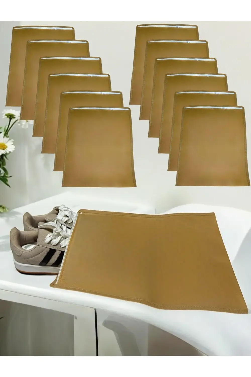 12 Adet Bej Ayakkabı Saklama Çantası Seyahat Hurcu Çok Amaçlı Fer