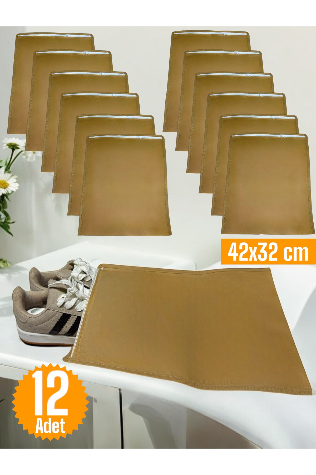 Balkan Room 12 Adet Bej Ayakkabı Saklama Çantası Seyahat Hurcu Çok Amaçlı Fer