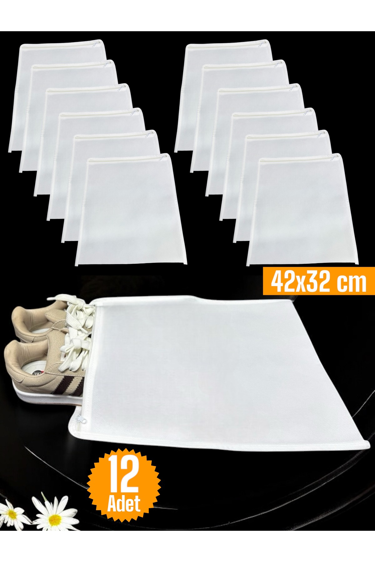 12 Adet Beyaz Ayakkabı Saklama Çantası Seyahat Hurcu Çok Amaçlı F